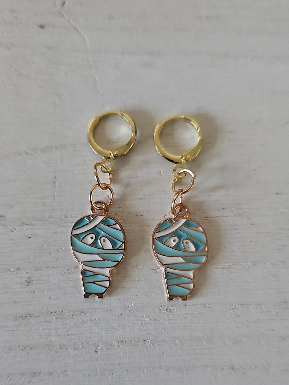 Gold-Tone Blue Mummy Drop Earrings